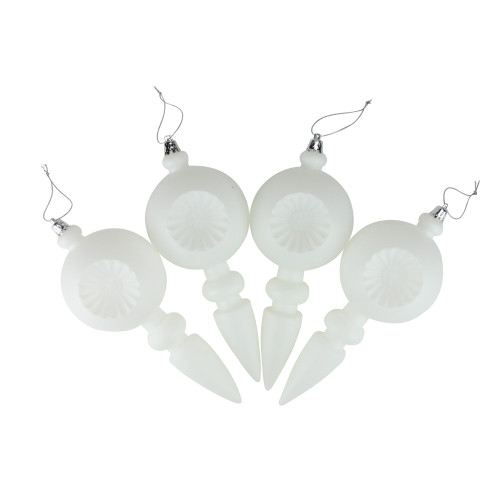 4ct White Retro Reflector Shatterproof Matte Christmas Finial Ornaments 7.5"