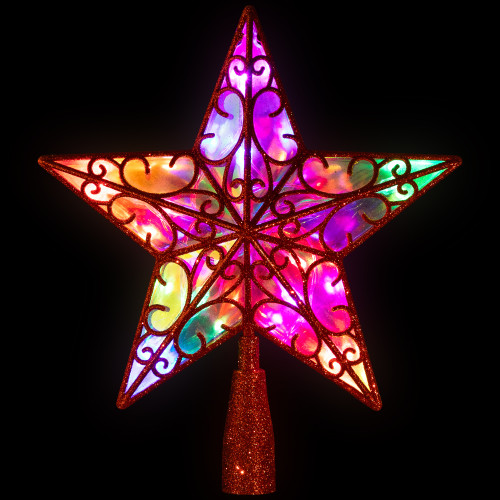 LED Lighted Star Glittered Christmas Tree Topper - 11" - Red - Multicolor Lights