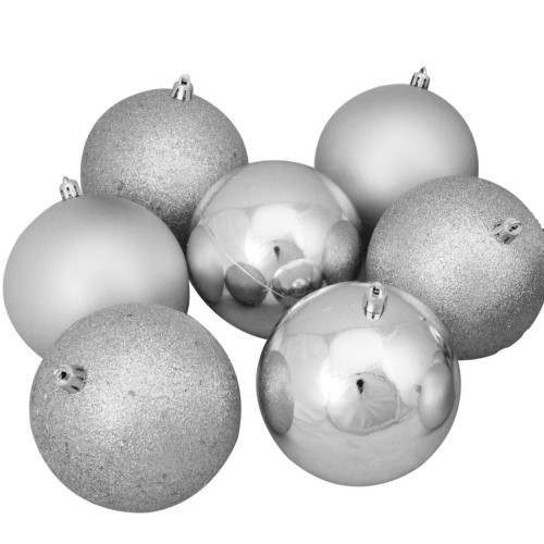 12ct Shatterproof 4-Finish Silver Splendor Christmas Ball Ornaments 4" (100mm)