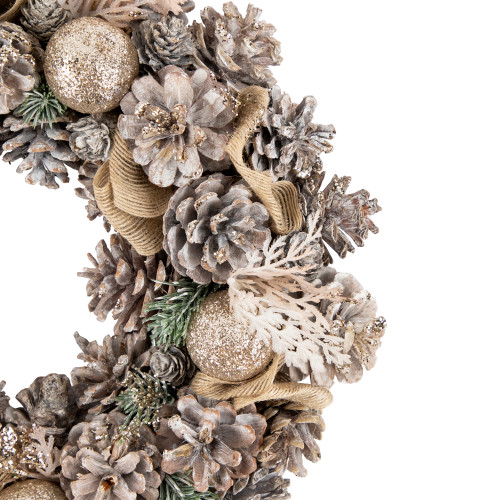 Glittered Pine and Burlap Bows Artificial Christmas Wreath - 13.75" - Unlit