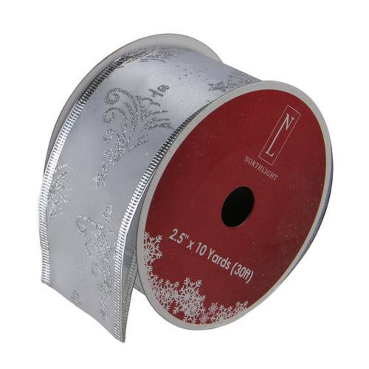 Silver Glittering Trees Christmas Wired Craft Ribbon 2.5" x 10 Yards