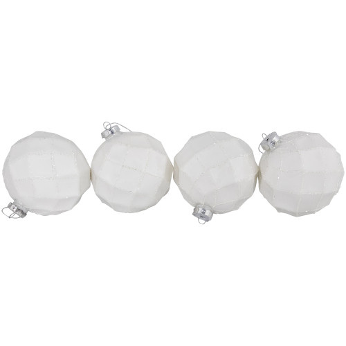 4ct Glittered White Christmas Glass Ball Ornaments 3.75" (95mm)