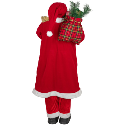 48" Santa Claus with Teddy Bear and Gift Sack Standing Christmas Figure