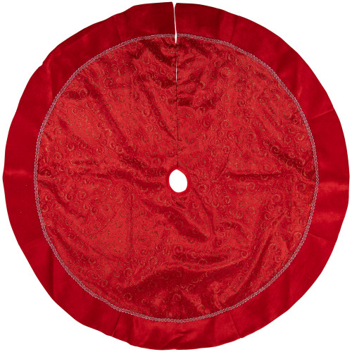 48" Red Glittered Swirl Christmas Tree Skirt