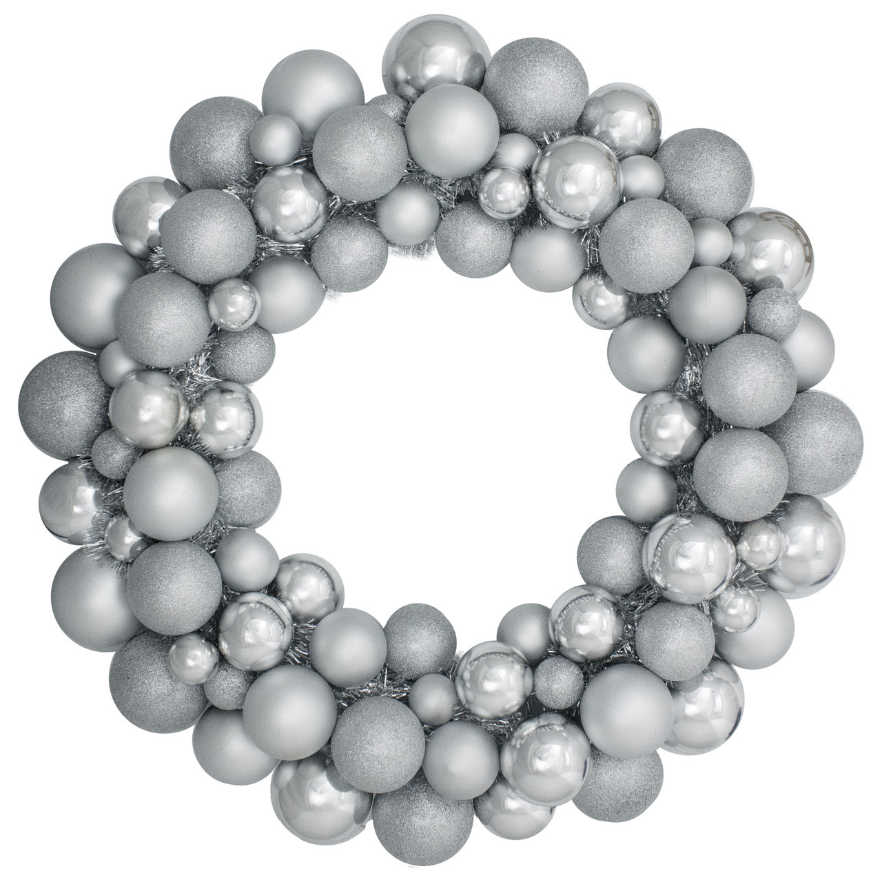 Silver 3-Finish Shatterproof Ball Ornament Christmas Wreath, 36-Inch