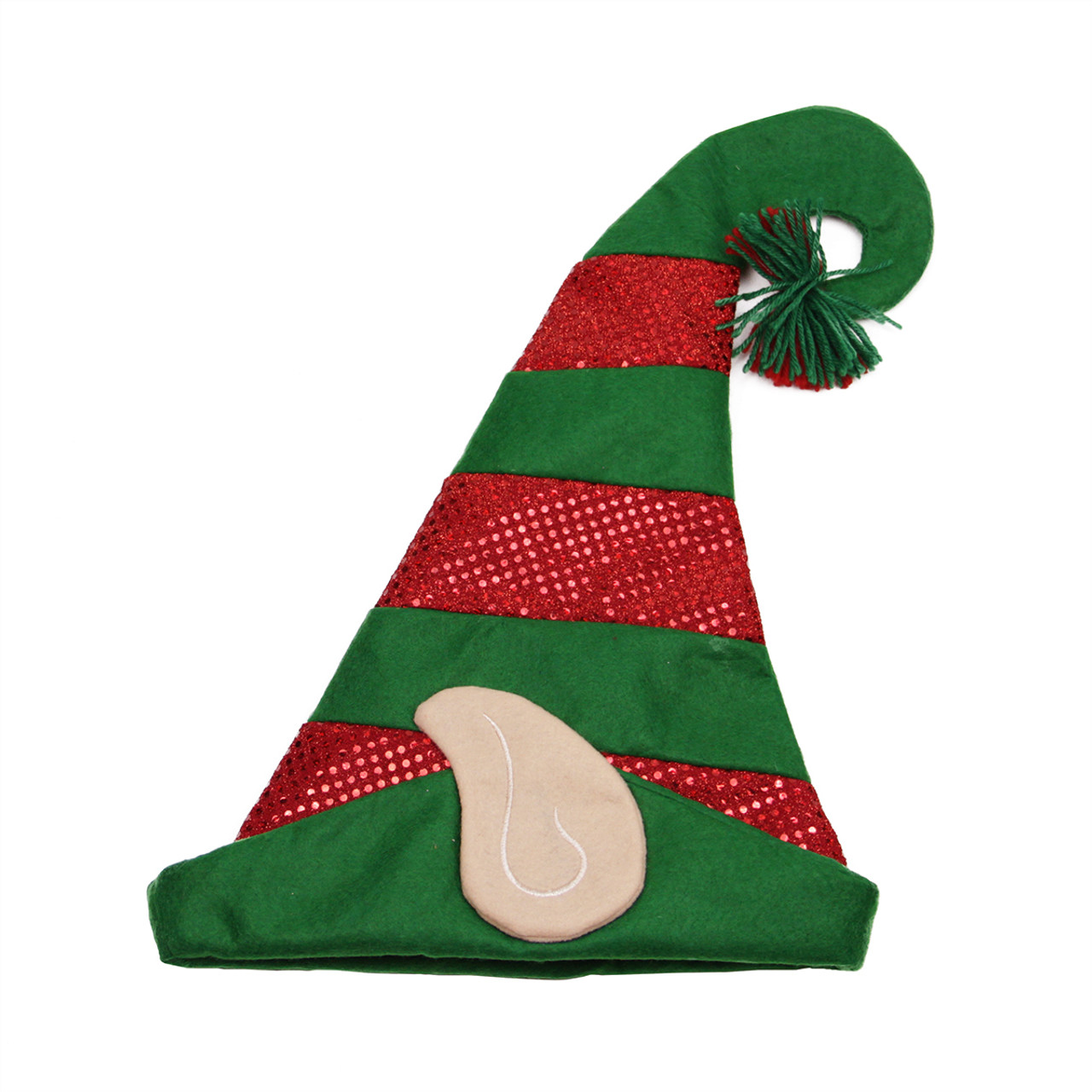 22" Green and Red Striped Sequin Unisex Adult Christmas Elf Hat - One Size