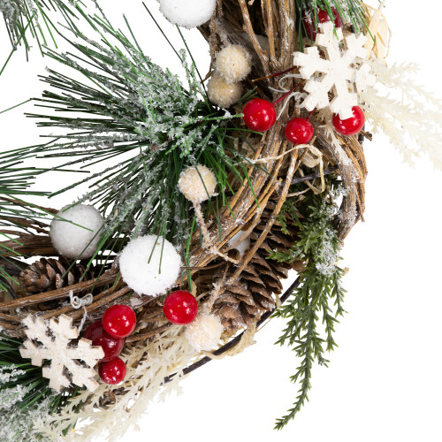 Frosted Pine and Berries Winter Foliage Mini Christmas Wreath - 10" - Unlit