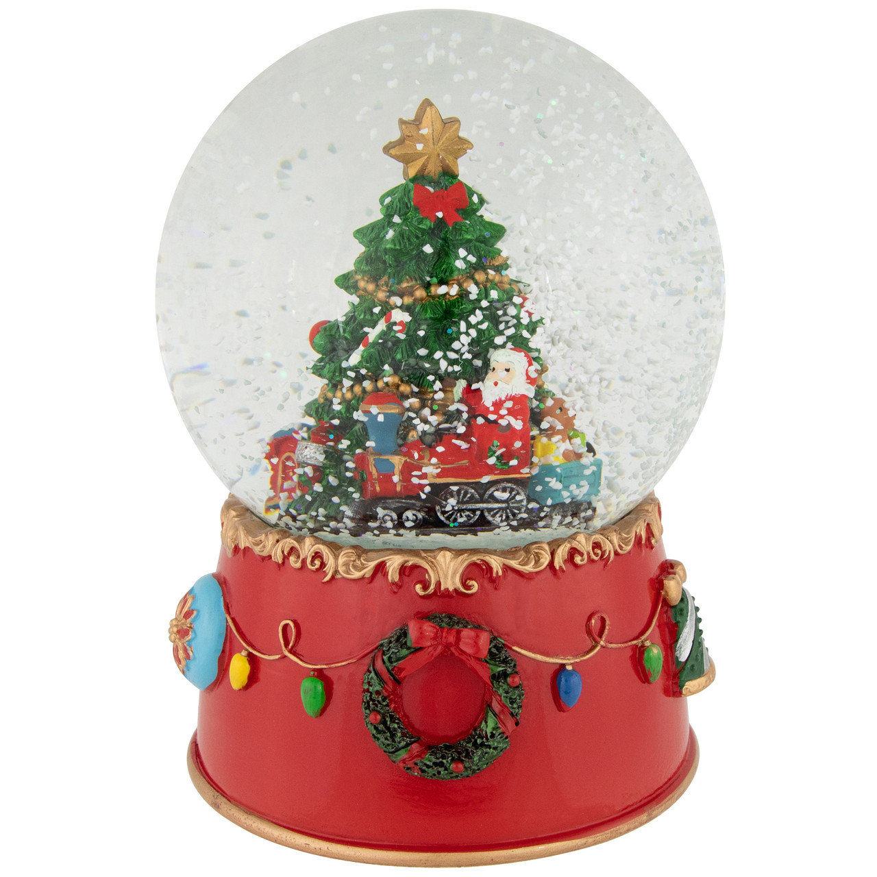Train and Christmas Tree Village Musical Snow Globe - 8"