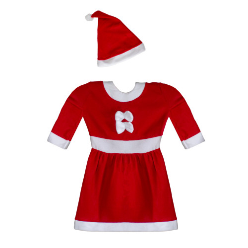 24" Red and White Girls Santa Costume With a Dress and Hat : 4-6 years