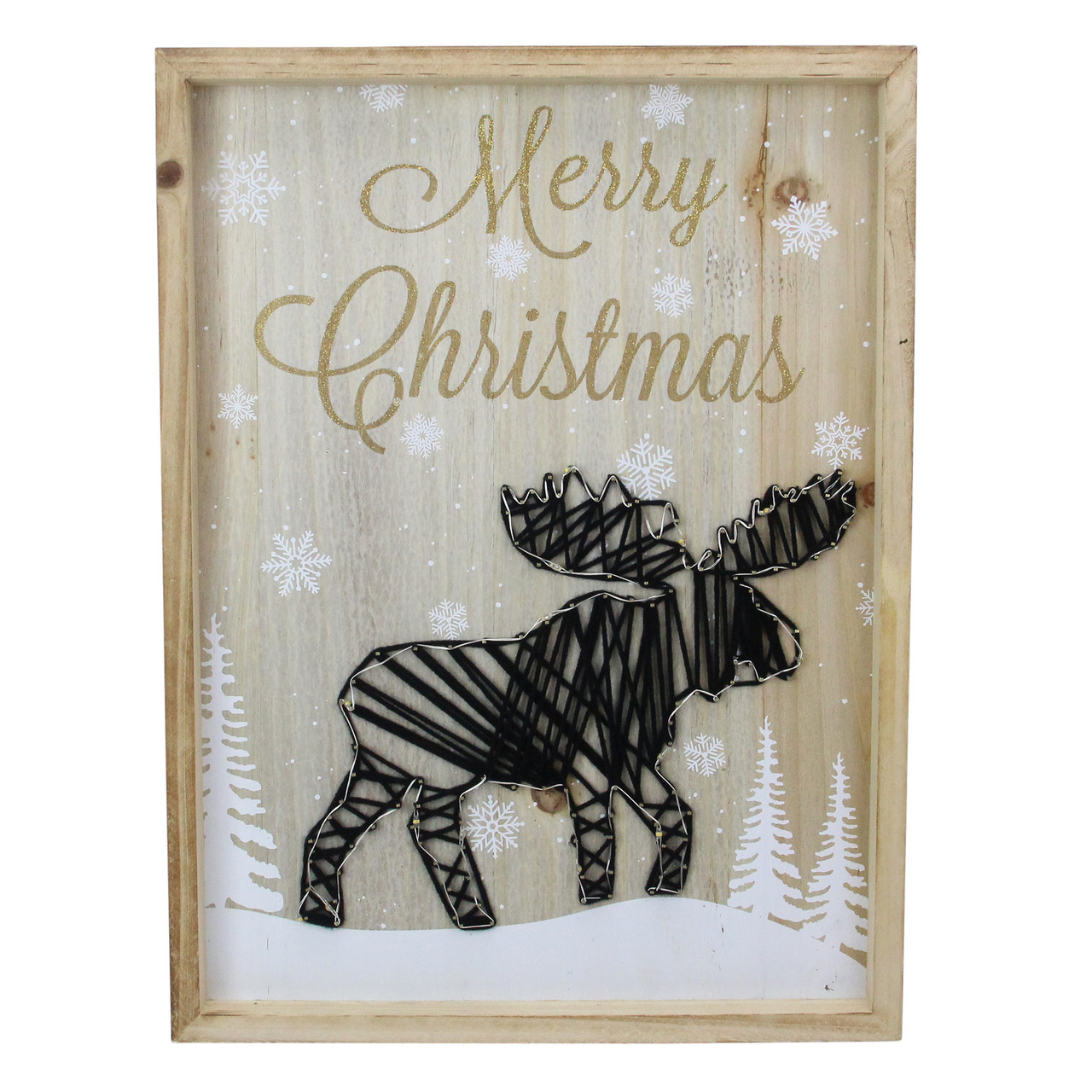 Lighted Wood Framed String Art Moose Christmas Wall Hanging - 16"