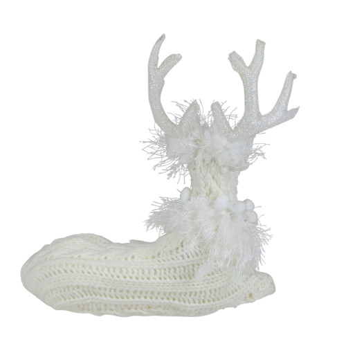Cable Knit Sweater Sitting Reindeer Christmas Figure - 9.75"