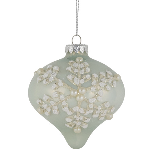 Set of 2 Pastel Green with Icy Snowflakes Christmas Glass Onion Ornaments 4"