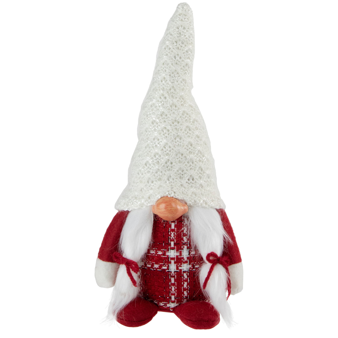 Nordic Girl Gnome w Pigtails Christmas Figure - 10" - Red and White