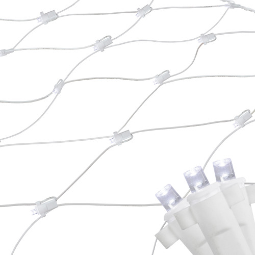 4' x 6' Pure White LED Wide Angle Net Style Christmas Lights, White Wire