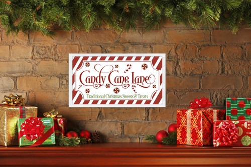 Candy Cane Lane 11.5" x 21.5" Framed Christmas Wall Decor Art Print Sign Poster in a Natural Wooden Frame with UV Acrylic and Hangers