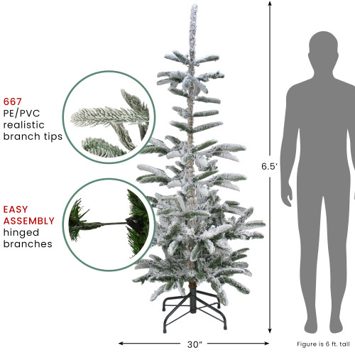 Real Touch?? Slim Flocked Nordmann Fir Artificial Christmas Tree - Unlit - 6.5'