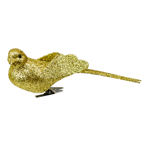 Glittered Bird Clip-On Christmas Ornament - 6" - Gold-tone