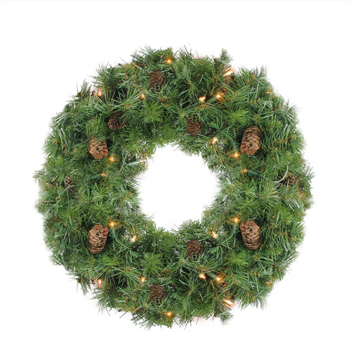 Pre-Lit Dakota Pine and Pinecone Artificial Christmas Wreath - 24" - Clear Lights