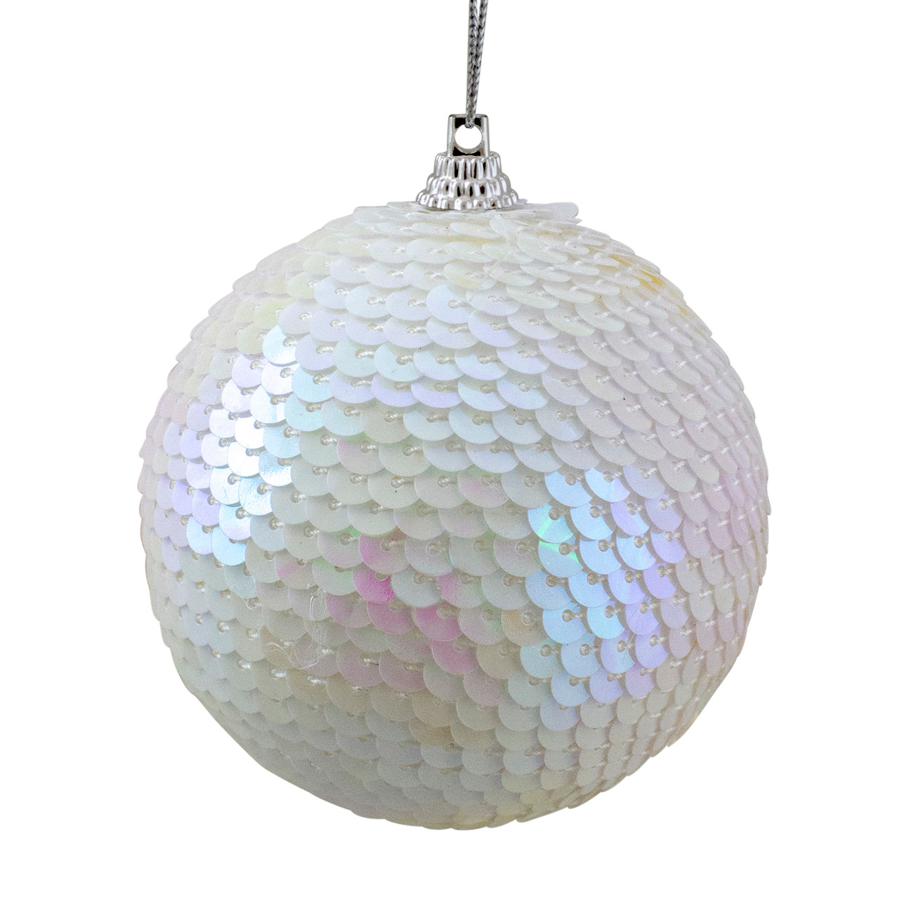 3" White Iridescent Sequin Shatterproof Ball Christmas Ornament