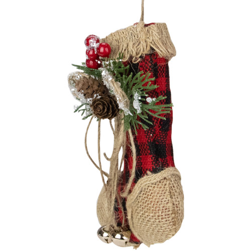 5.75" Red Plaid and Burlap Christmas Stocking Ornament