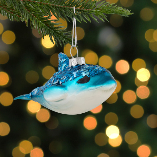 4.75" Blue Dolphin Glittered Glass Christmas Hanging Ornament