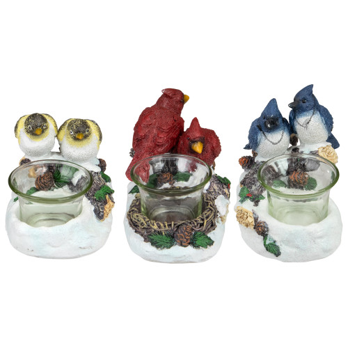 Christmas Bird Couples Tealight Candle Holders Decoration - 5.75" -Set of 3