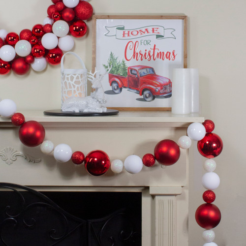 6' Shatterproof Ball 3-Finish Red and White Christmas Garland