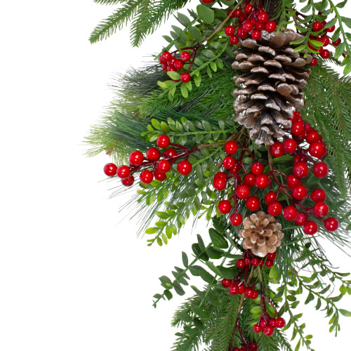 Berry Pine and Eucalyptus Artificial Teardrop Christmas Swag - 28" - Unlit