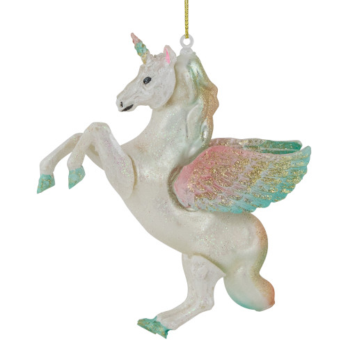 5.25" White Unicorn Glass Christmas Ornament