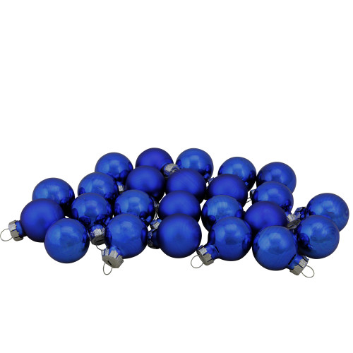 24ct Blue Glass 2-Finish Christmas Ball Ornaments 1" (25.25mm)