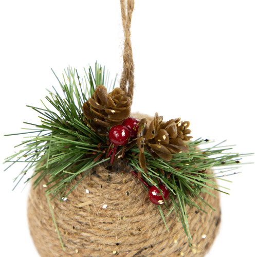 5" Acorn Jingle Bell with Holly Berry and Pine Cones Christmas Ornament