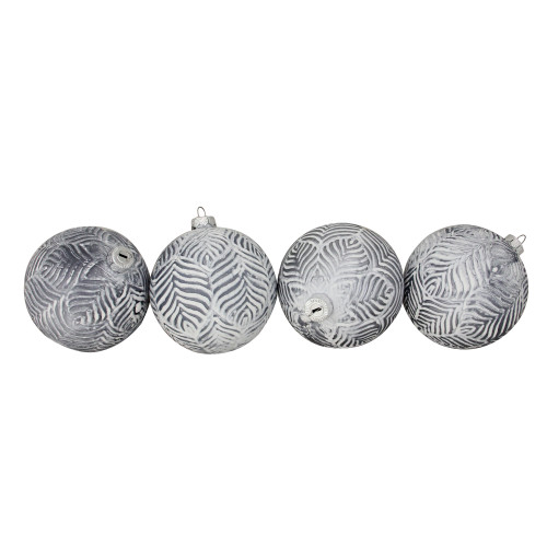 4ct Silver and White Antique Style Glass Christmas Ball Ornaments 4" (100mm)