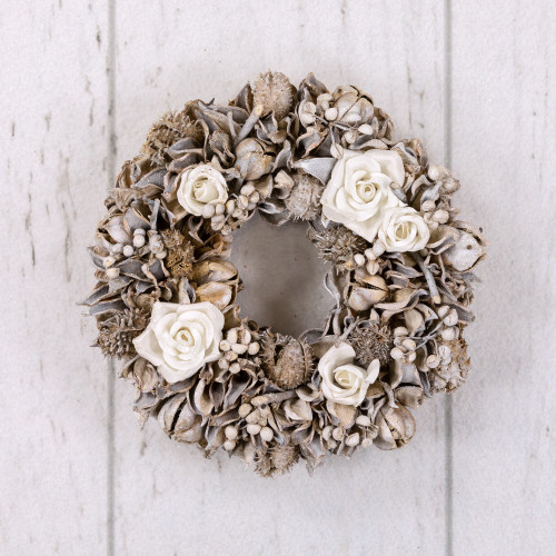 Glittered White Roses Winter Botanicals Artificial Christmas Wreath - 9.5" - Unlit