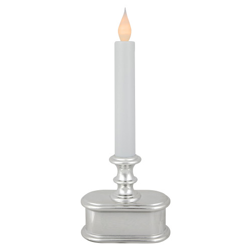 9.25" Pre-Lit LED White and Silver Lighted Christmas Candle Lamp