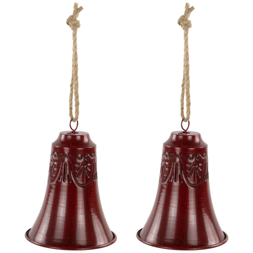 Embossed Christmas Bell Ornaments - 6" - Red - Set of 2