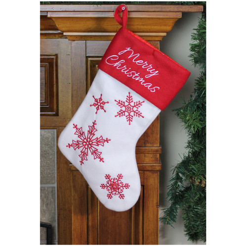 15.25" Red and White Snowflake Embroidered Christmas Stocking