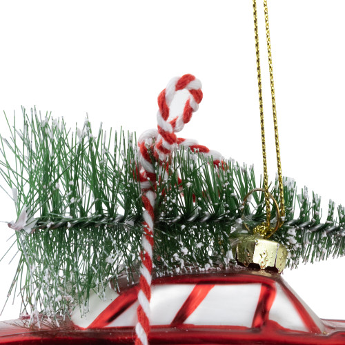 5" Red Vintage Car with Christmas Tree Glass Ornament