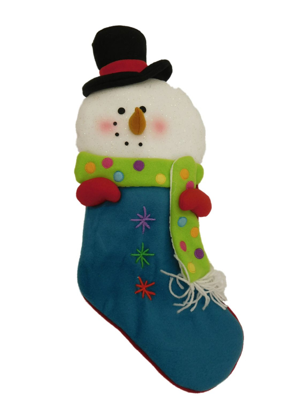 Plush Blue & White Glitter Felt Snowman Christmas Holiday Stocking Snow Man