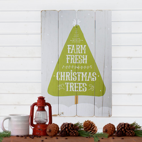 24�� Gray and Green Farm Fresh Christmas Trees Wooden Hanging Wall Sign