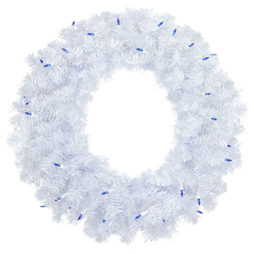 Pre-Lit Woodbury White Pine Artificial Christmas Wreath, 24-Inch, Blue Lights