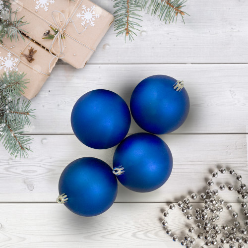 12ct Lavish Blue Shatterproof Matte Christmas Ball Ornaments 4" (100mm)