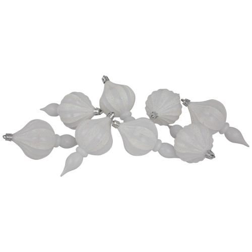 8ct White Shatterproof Finial Christmas Ornaments, 4.75"