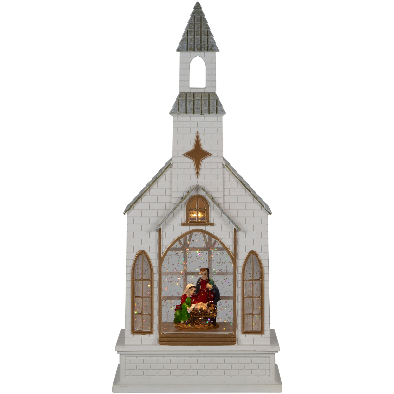 LED Lighted Holy Family Church Scene Christmas Snow Globe - 12"