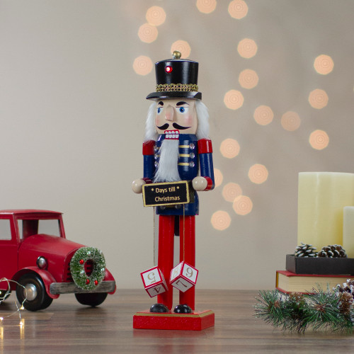 14" Red and Blue Christmas Nutcracker with Countdown Sign