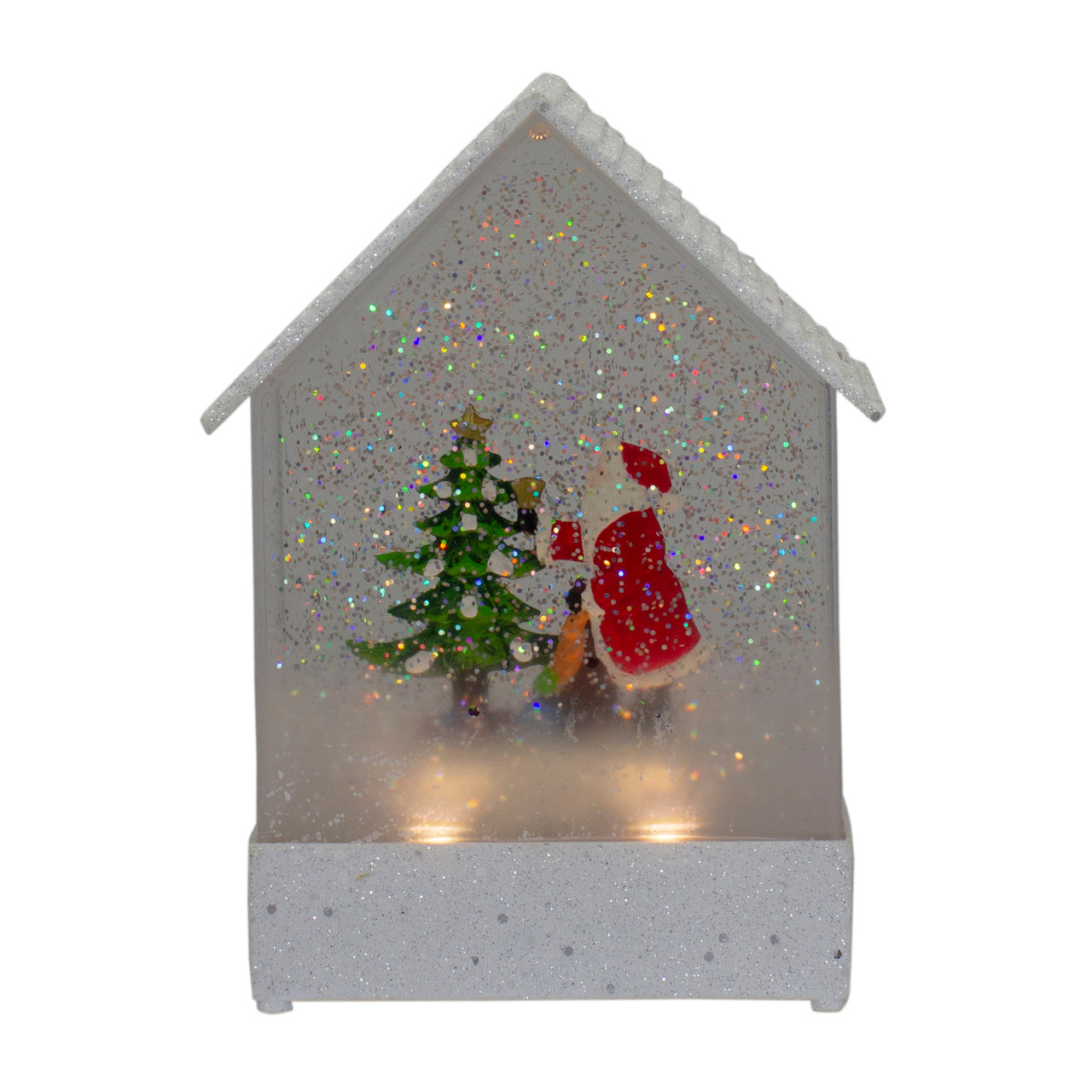 8.25" White and Red House Shaped Christmas Snow Globe