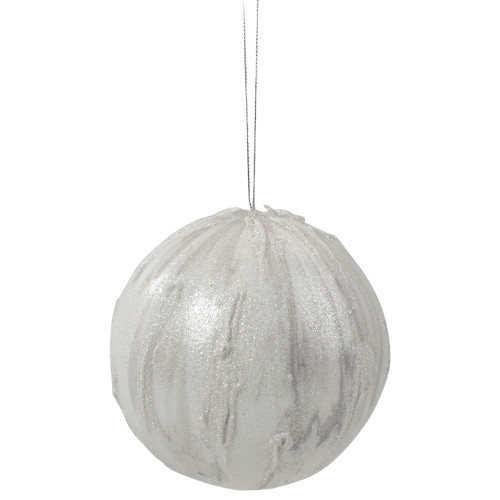 4.25" Glittered White Marbled Christmas Ball Ornament
