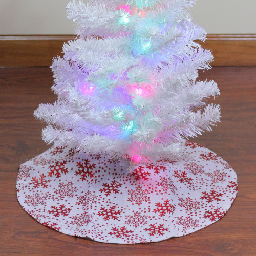 20" White and Red Glitter Snowflake Mini Burlap Christmas Tree Skirt