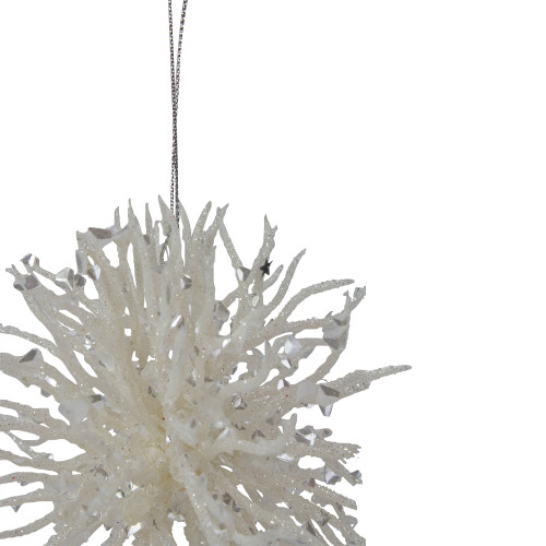 4.5" White Glittered Starburst Christmas Ornament
