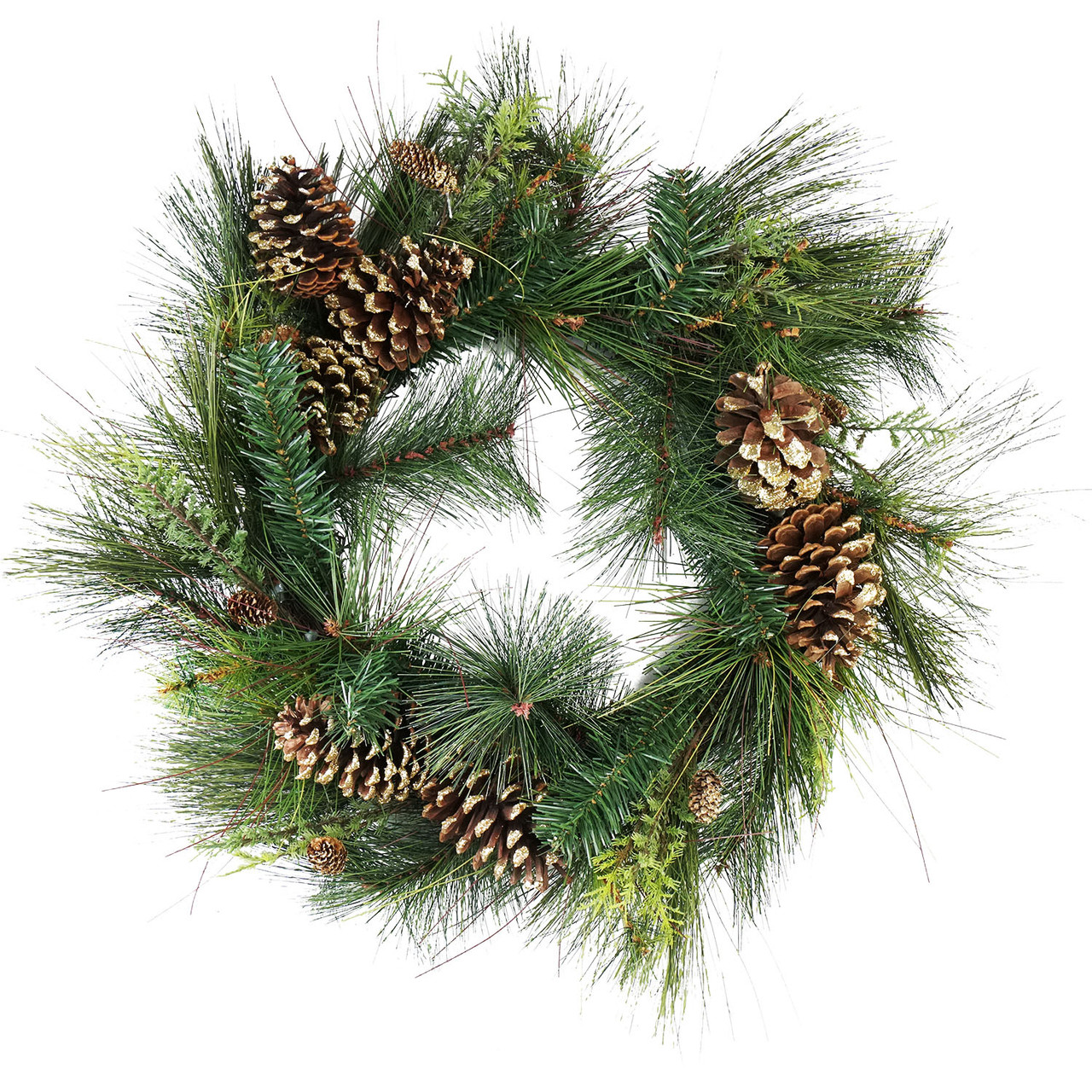 30" Artificial Mixed Pine with Pine Cones and Gold Glitter Christmas Wreath - Unlit