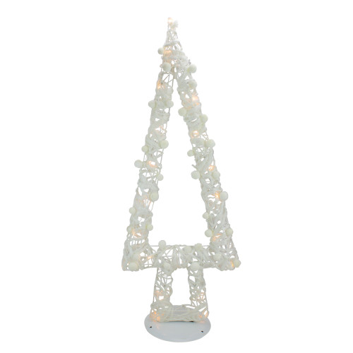 Lighted Glitter String and Cotton Ball Christmas Tree Decoration - 34"